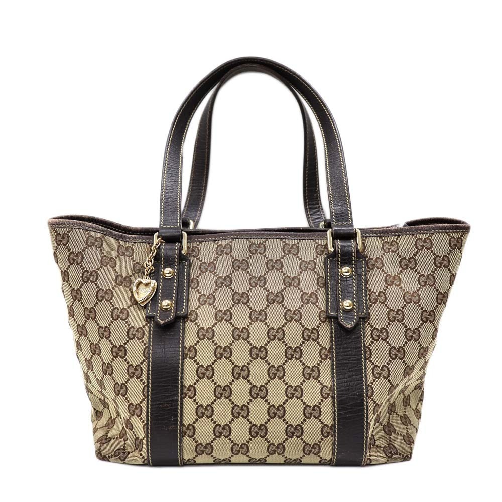 Gucci GG Canvas Abbey Tote Bag beige canvas GG monogram brown leather